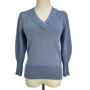 Brochu Walker Saskia Vee Cotton Knit Pullover Sweater Blue